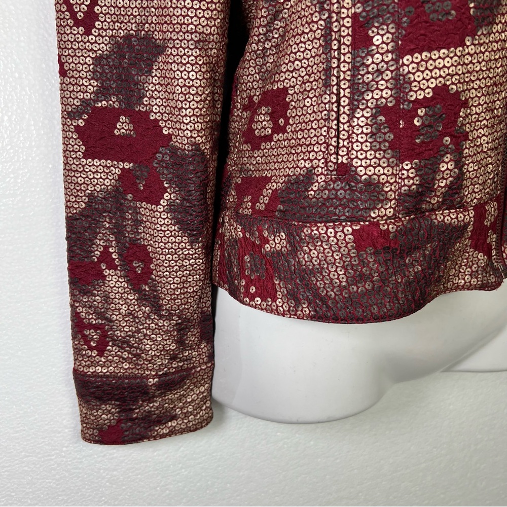 Ruby Rd abstract floral pattern burgundy zip jack… - image 3